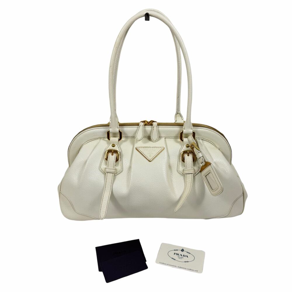 Prada Cinghiale Leather Frame Large Shoulder Bag Bianco White - Picture 3 of 16